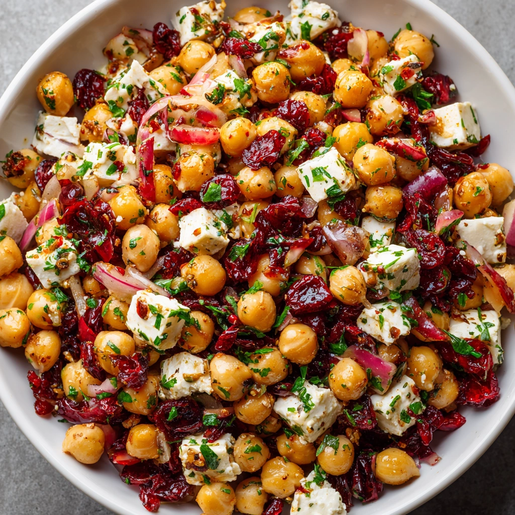 Feta &amp; Cranberry Chickpea Salad with Lemon Vinaigrette: A Refreshing Delight!