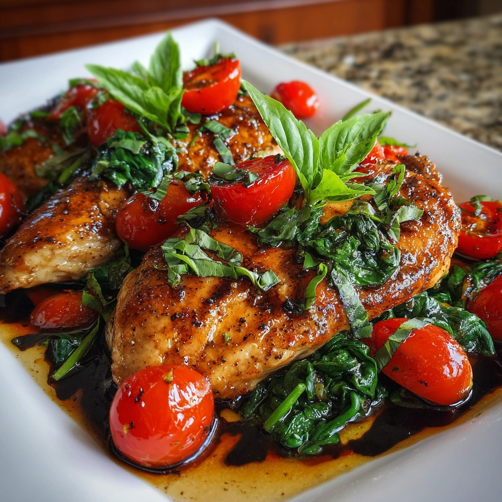Balsamic Chicken Breast with Spinach and Tomatoes delights the palate!