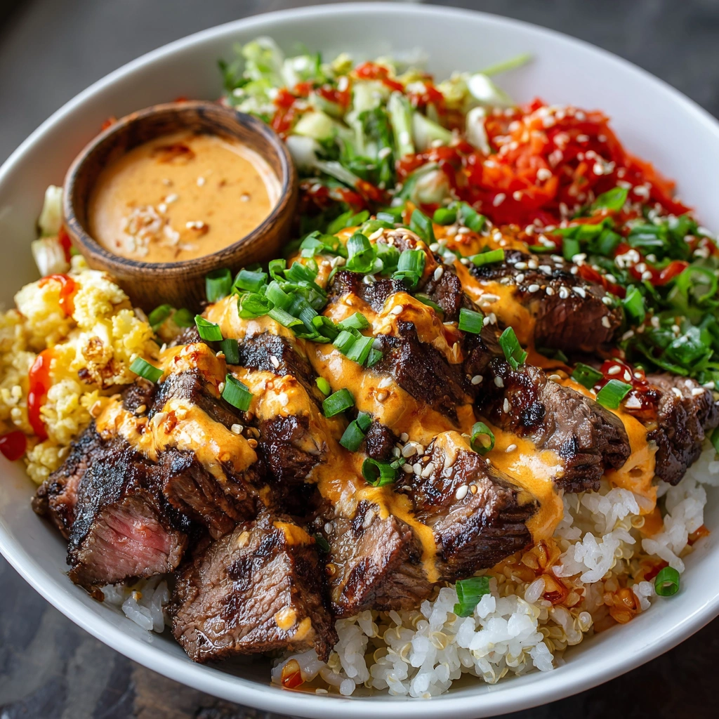 Korean BBQ Steak Rice Bowls with Spicy Cream Sauce Bliss, Unleashed!
