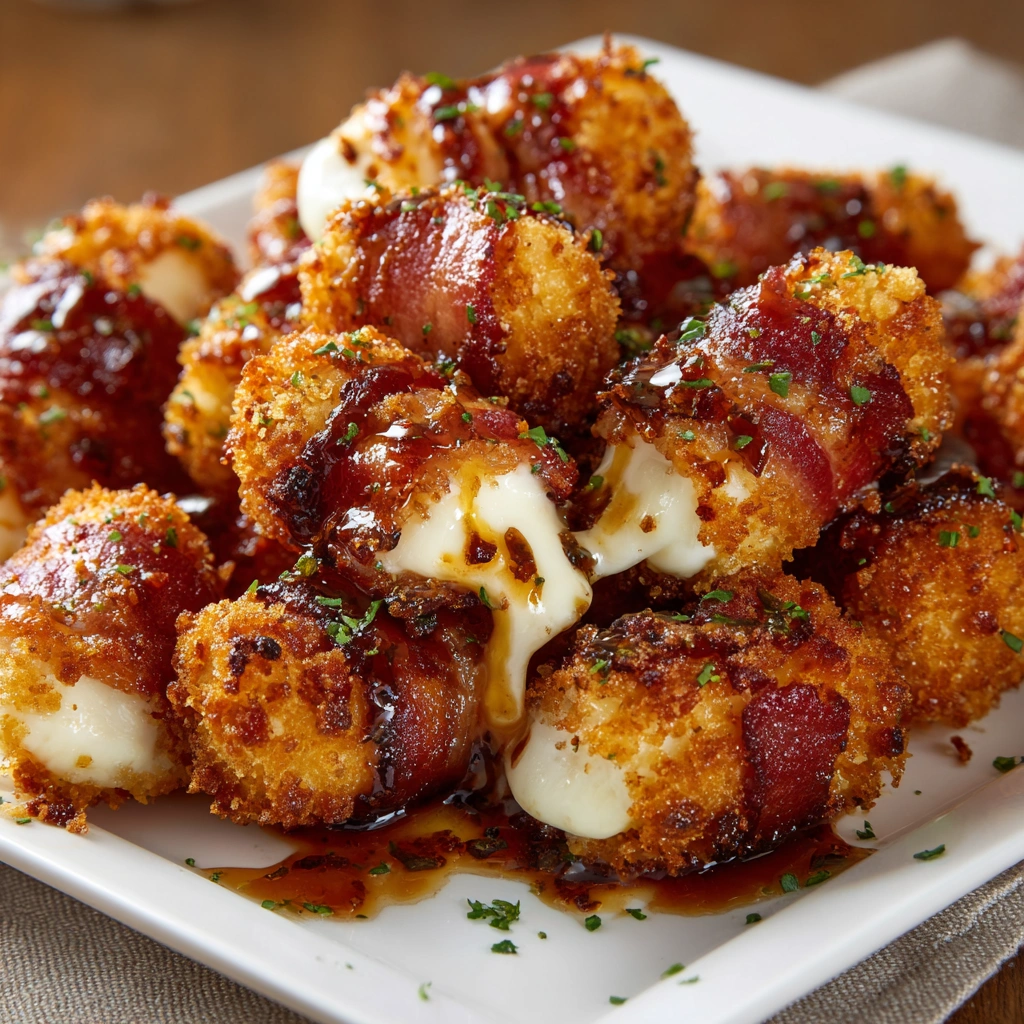 Crispy Bacon Mozzarella Poppers with Sweet Glaze Delight!