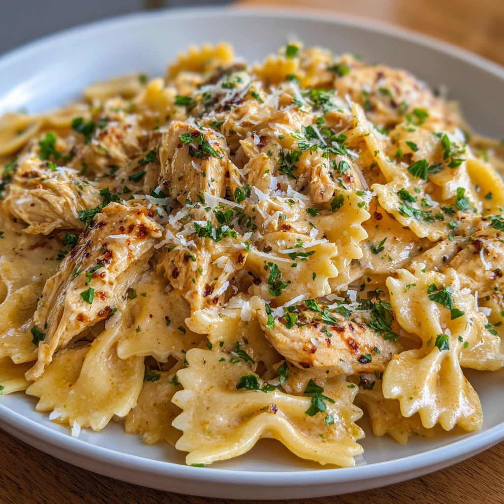 Mozzarella Garlic Butter Chicken Bowties in Cheesy Cream Delight!