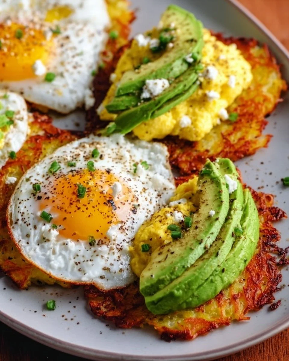 Loaded Hash Browns with Scrambled Eggs, Avocado, and Cottage Cheese Recipe
