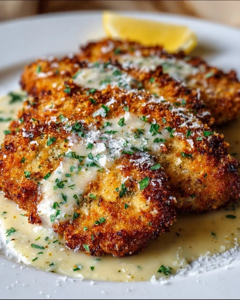Parmesan Crusted Chicken with Creamy Garlic Sauce – Easy Family Dinner Recipe