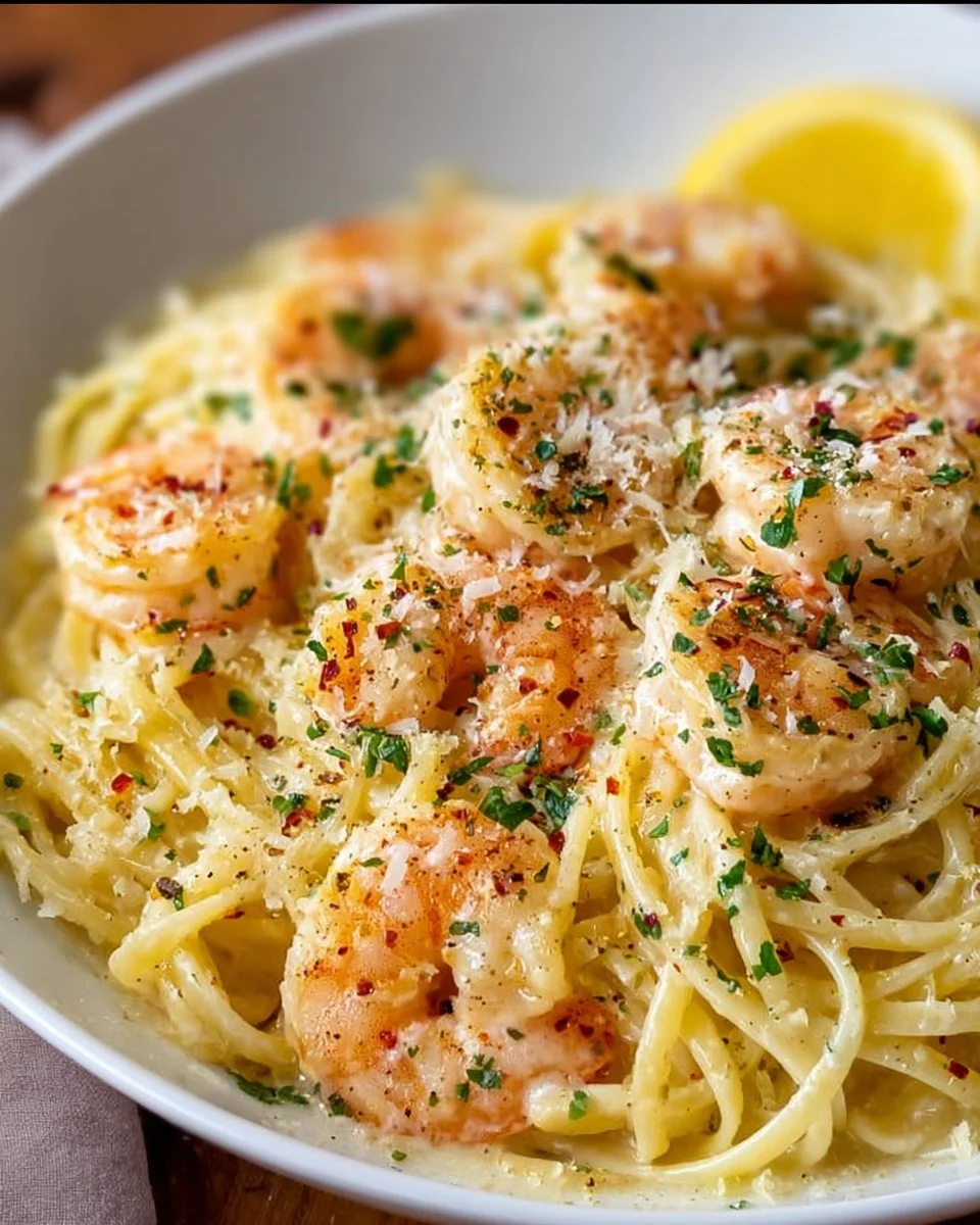 Shrimp Scampi Garlic Cream Pasta