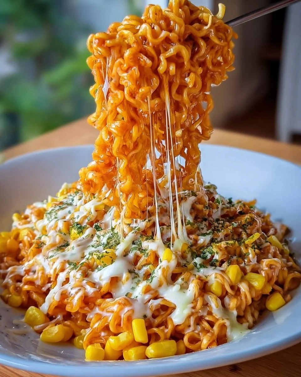 Spicy Noodles with Korean Corn Cheese