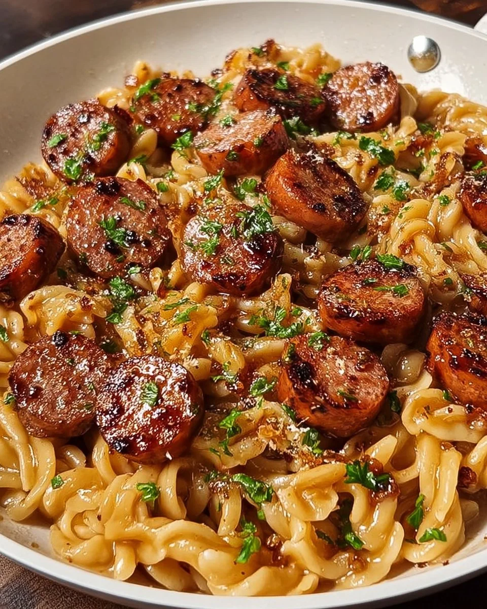 Sticky Honey Garlic Sausage Pasta Skillet