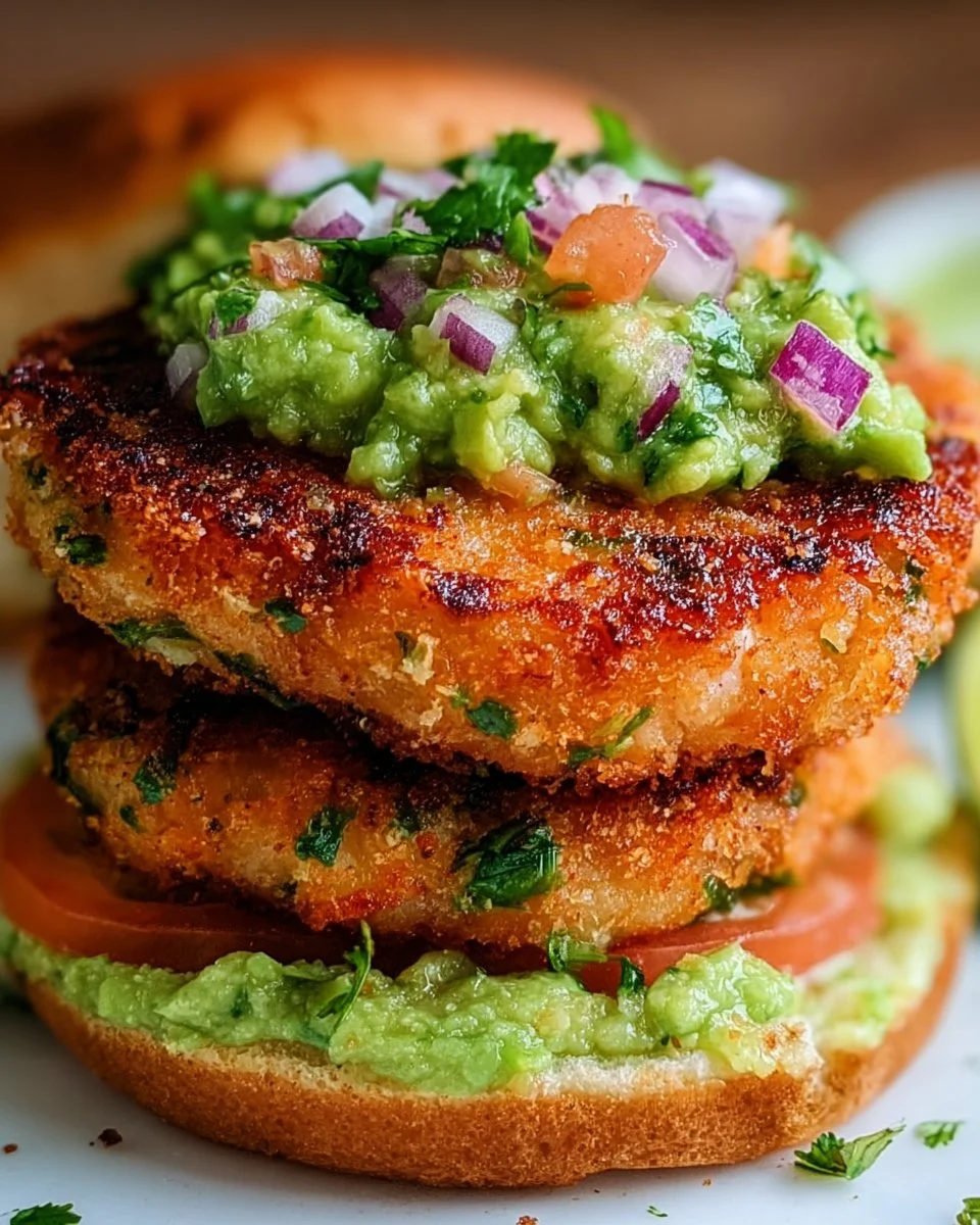 Shrimp Burgers with Cilantro Guacamole