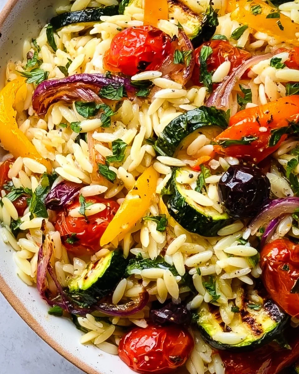 Classic Mediterranean Lemon Orzo Salad with Roasted Vegetables
