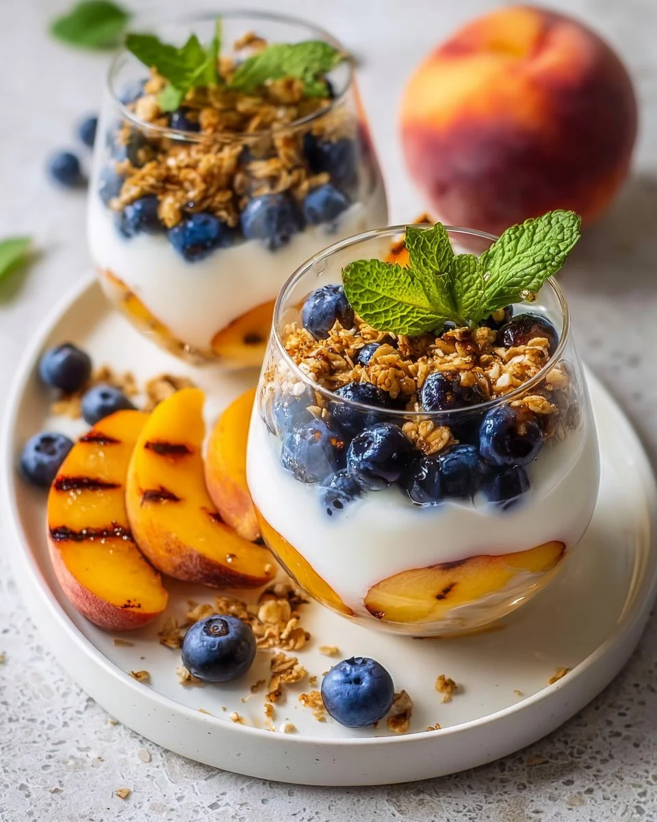 Grilled Peach and Blueberry Yogurt Parfaits