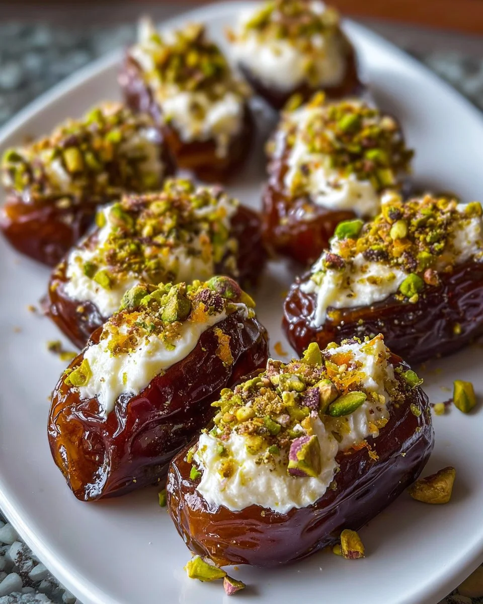 Honey Pistachio Ricotta Stuffed Dates