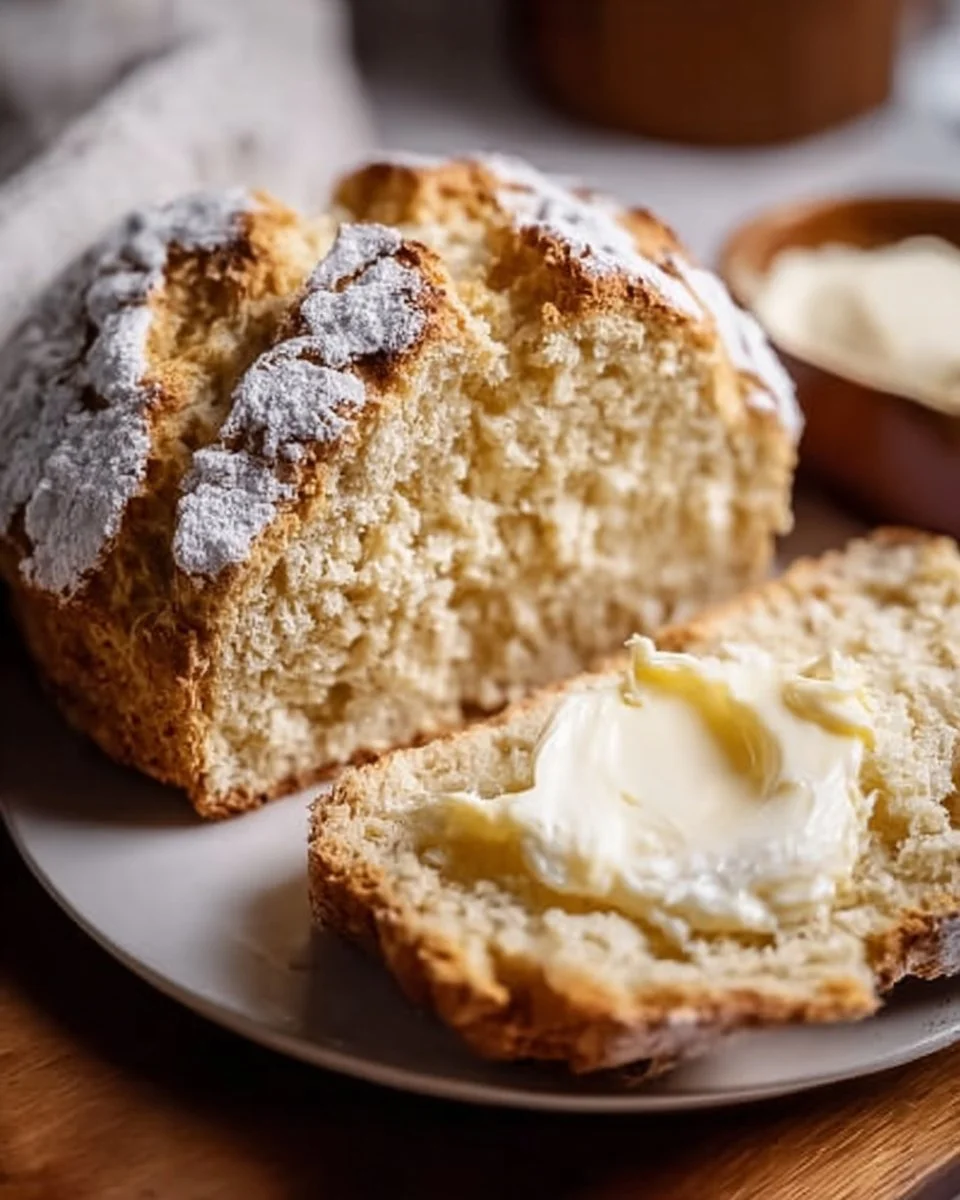 Freshly baked soda bread served with creamy Irish butter