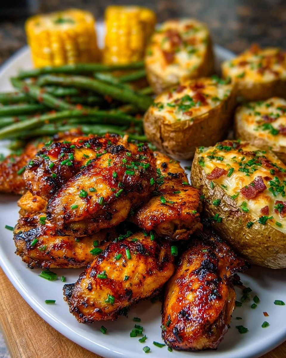 Southern-Style Grilled Chicken Wings with Loaded Baked Potatoes